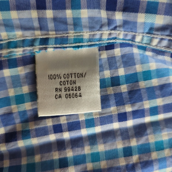 Bugatchi Men’s Blue Plaid Long Sleeve Flip Cuff Button up Shirt - Picture 13 of 14